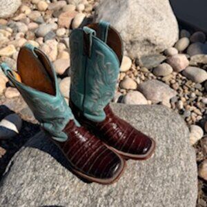 Boulet Womens Cowboy Boots Roper Style Caiman Skin
